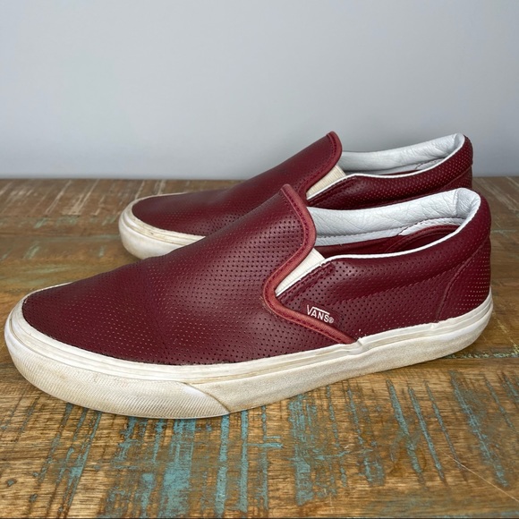 VANS Unisex Maroon Perforated Leather Slip Ons Men’s 6 , Women’s 7.5 - Picture 4 of 10